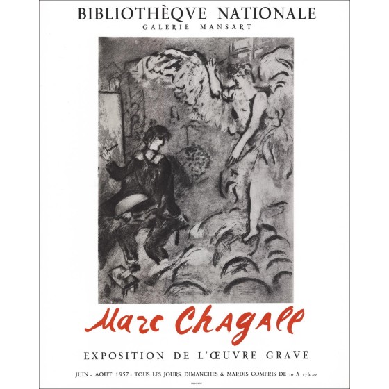 "Expositie Bibliotheek, Parijs" door Marc Chagall 1957 - Lithographie Originale