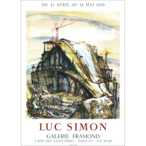 Luc Simon - Litografía "Galería de exposiciones Framond, París" 67x48cm - Póster original -1959 