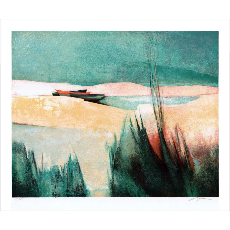La plage Lithographie Original van Claude GAVEAU kopen 