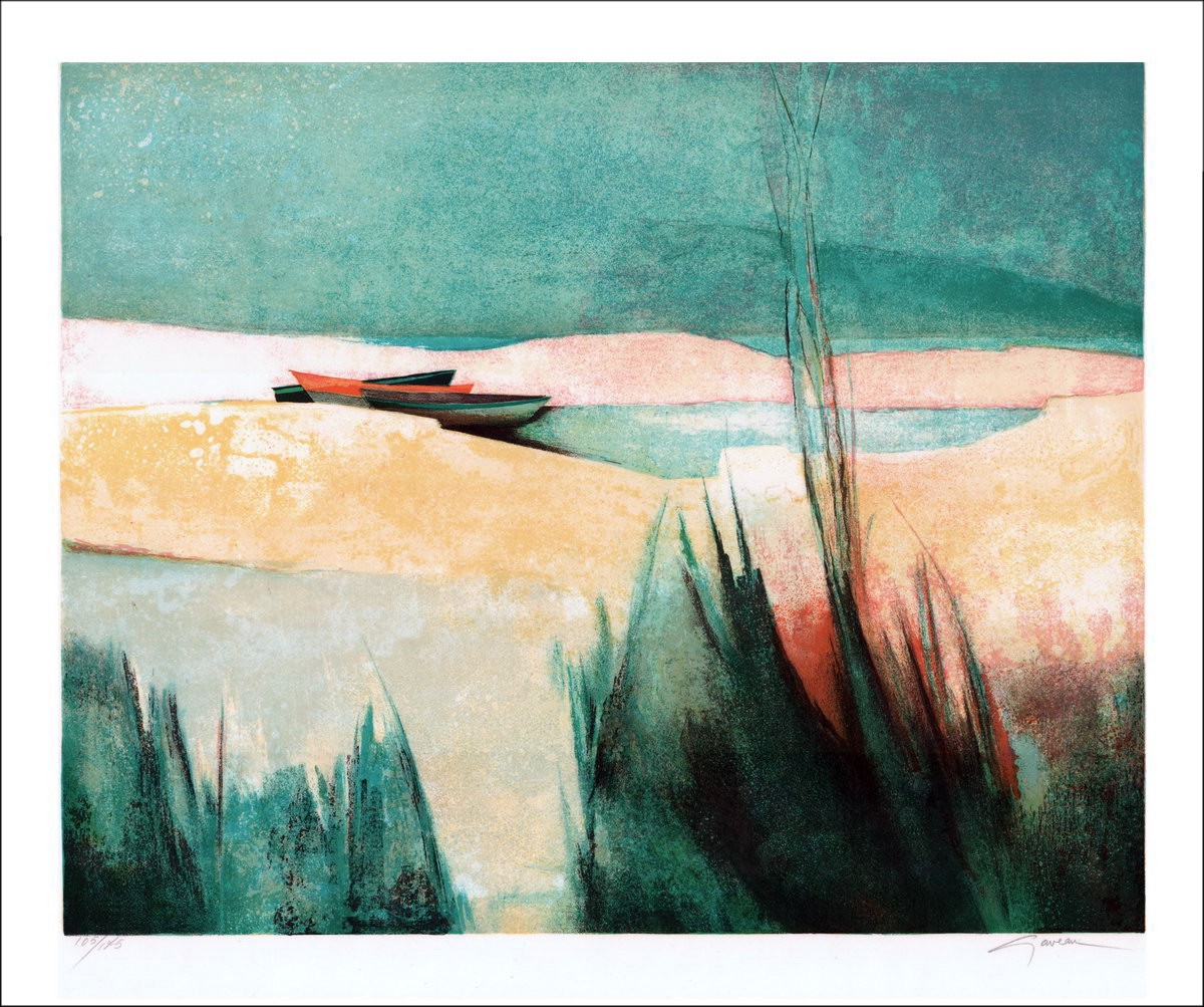 La plage Lithographie Original van Claude GAVEAU kopen 
