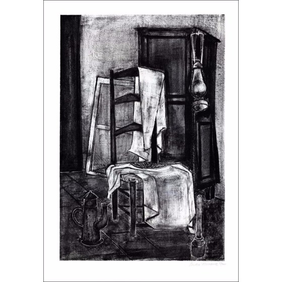 André Minaux - Litografia originale "Natura morta sulla sedia" 56x38cm - 1970