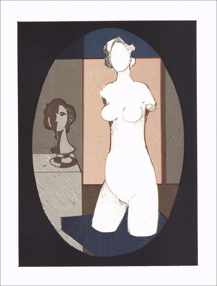 André MINAUX - Lithographie originale "L'atelier" 27x21cm - 1978