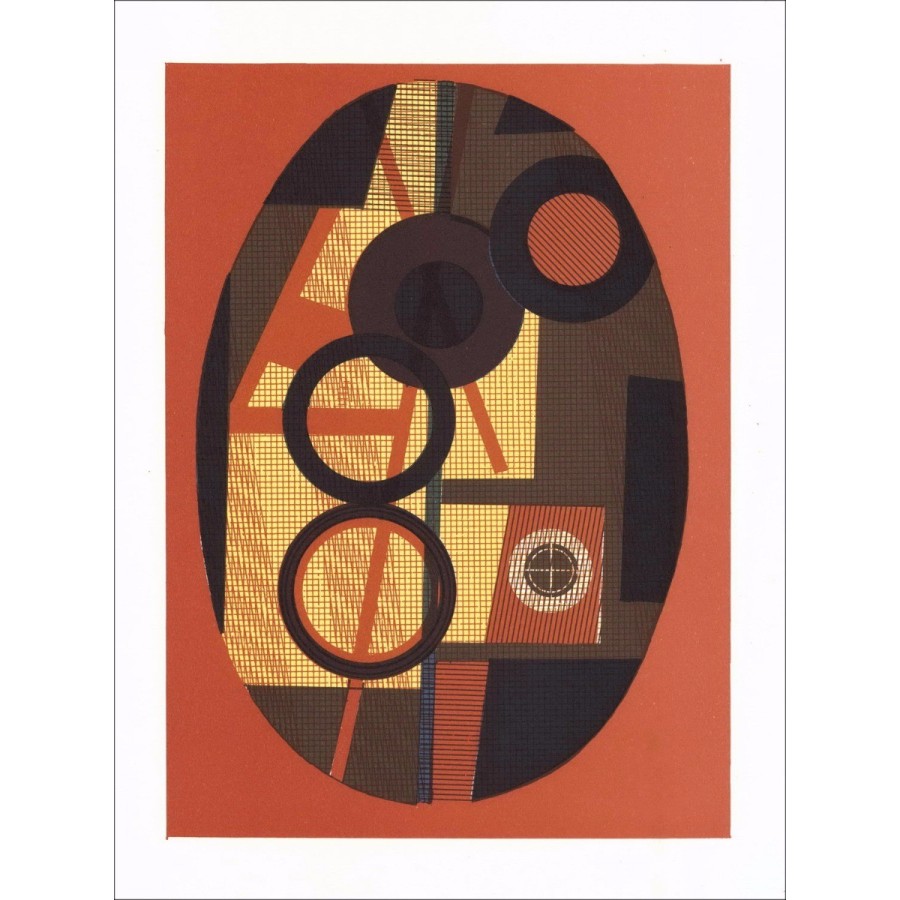 André Minaux - Litografia originale "Composizione nello sfondo rosso" 27x21cm - 1978