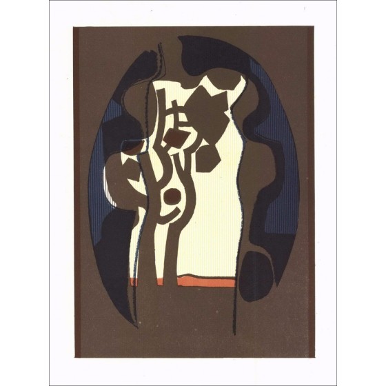 André Minaux - Original-Lithographie "Komposition im braunen Hintergrund I" 27x21cm - 1978