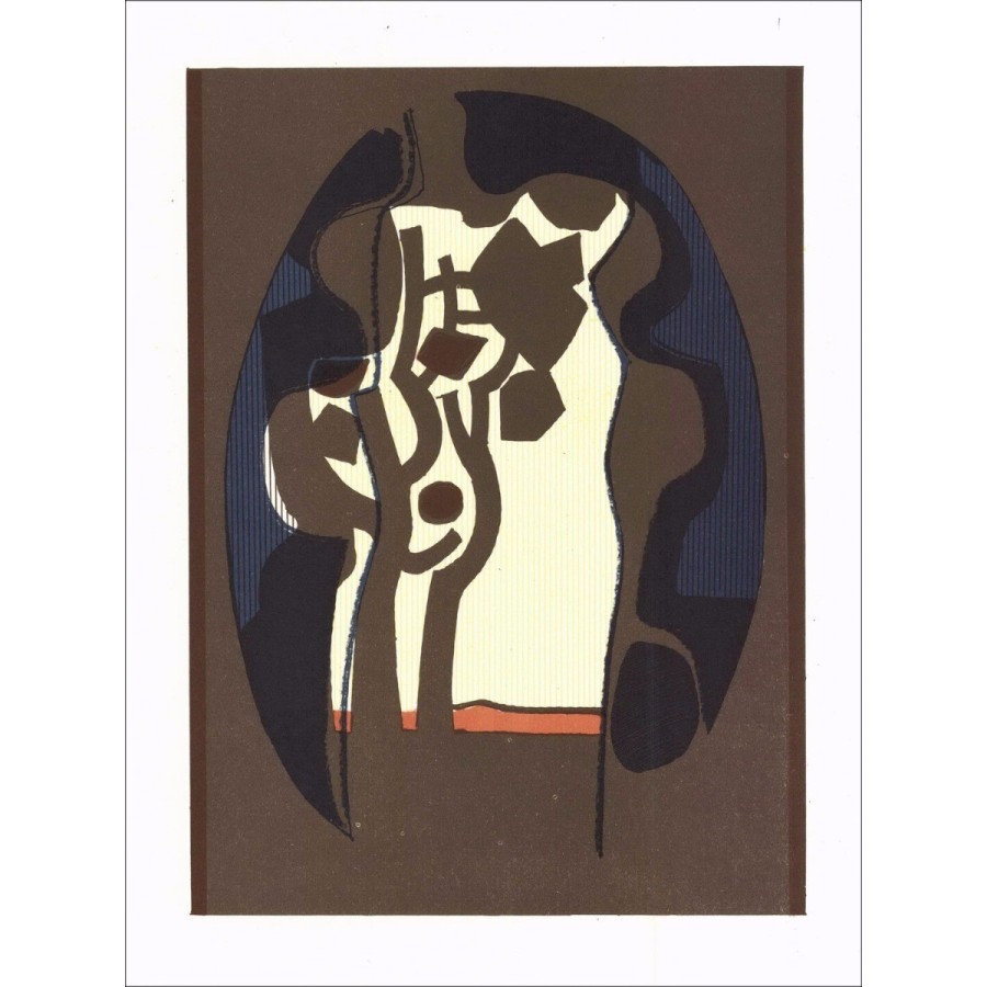 André Minaux - Litografía original "Composición en el fondo marrón I" 27x21cm - 1978