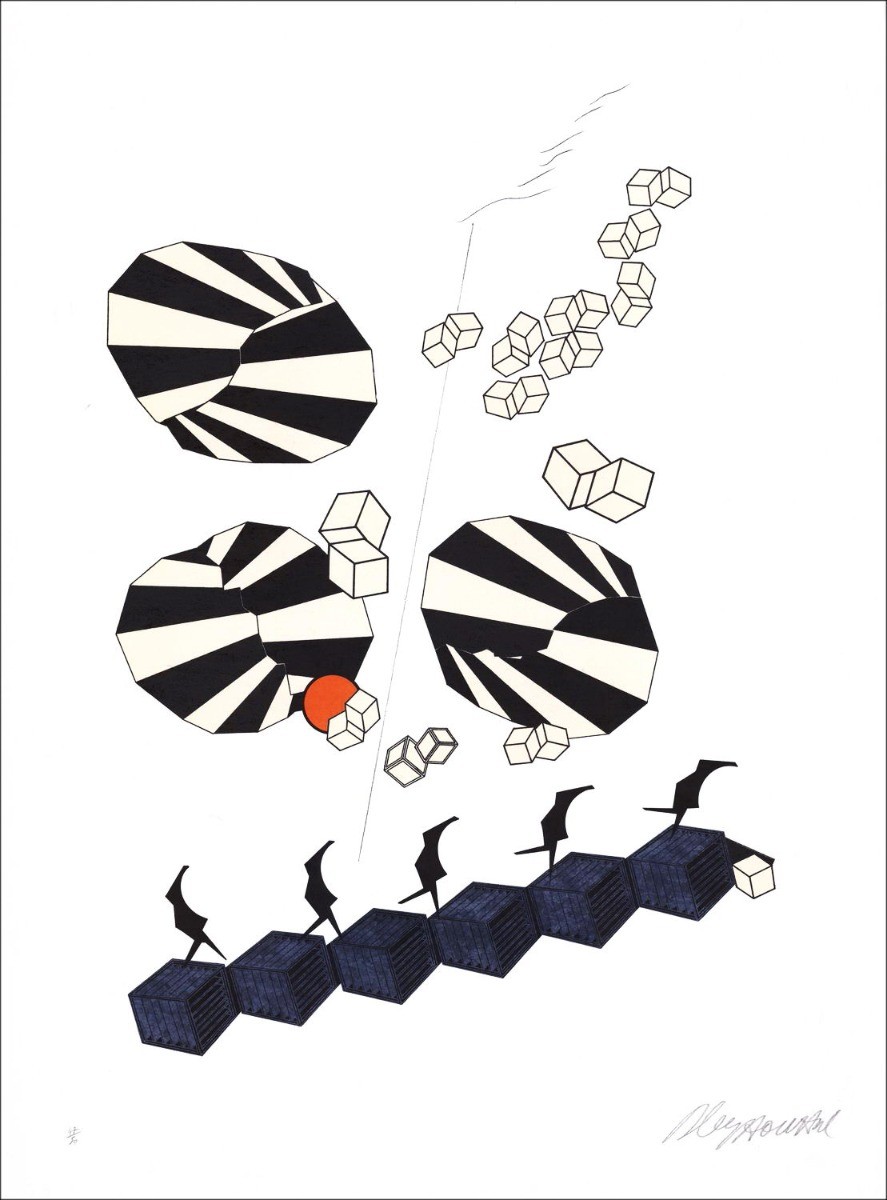 Alain le Yaouanc - Litografía original "Composición II" 72x52cm
