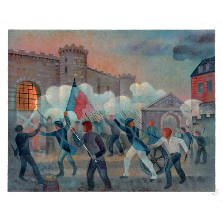 Kaufen Sie Lithographie Louis Toffoli, die die Bastille nimmt