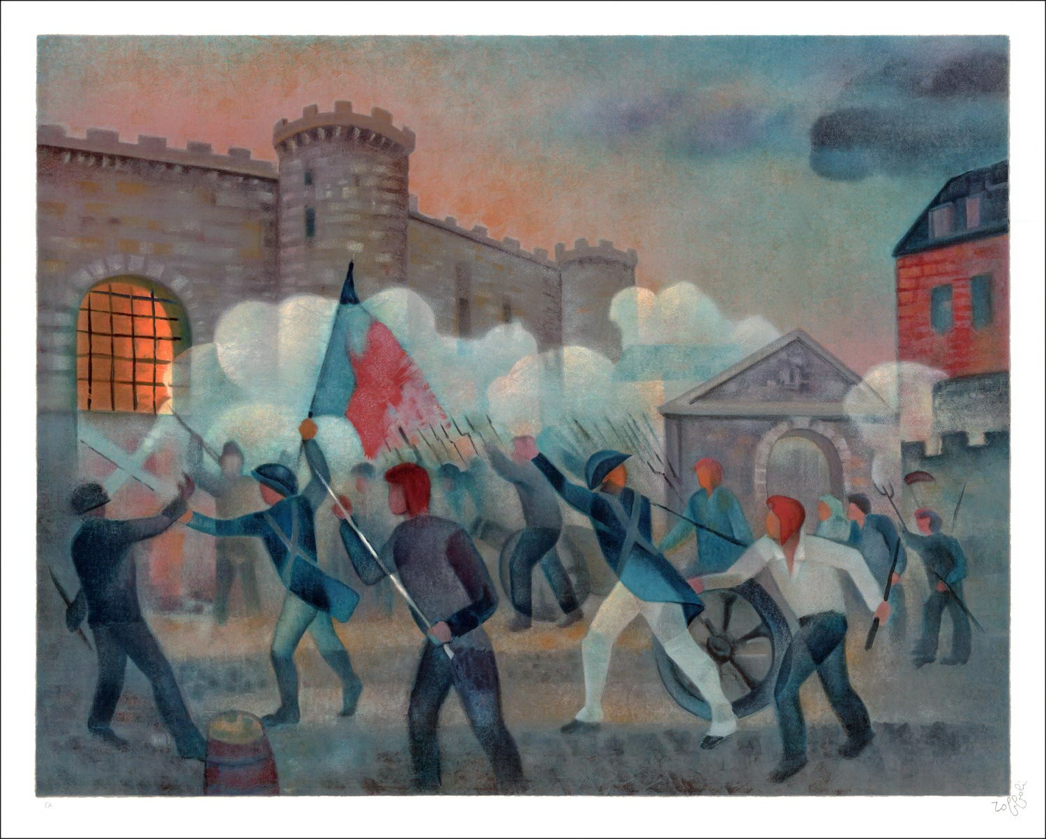 Kaufen Sie Lithographie Louis Toffoli, die die Bastille nimmt