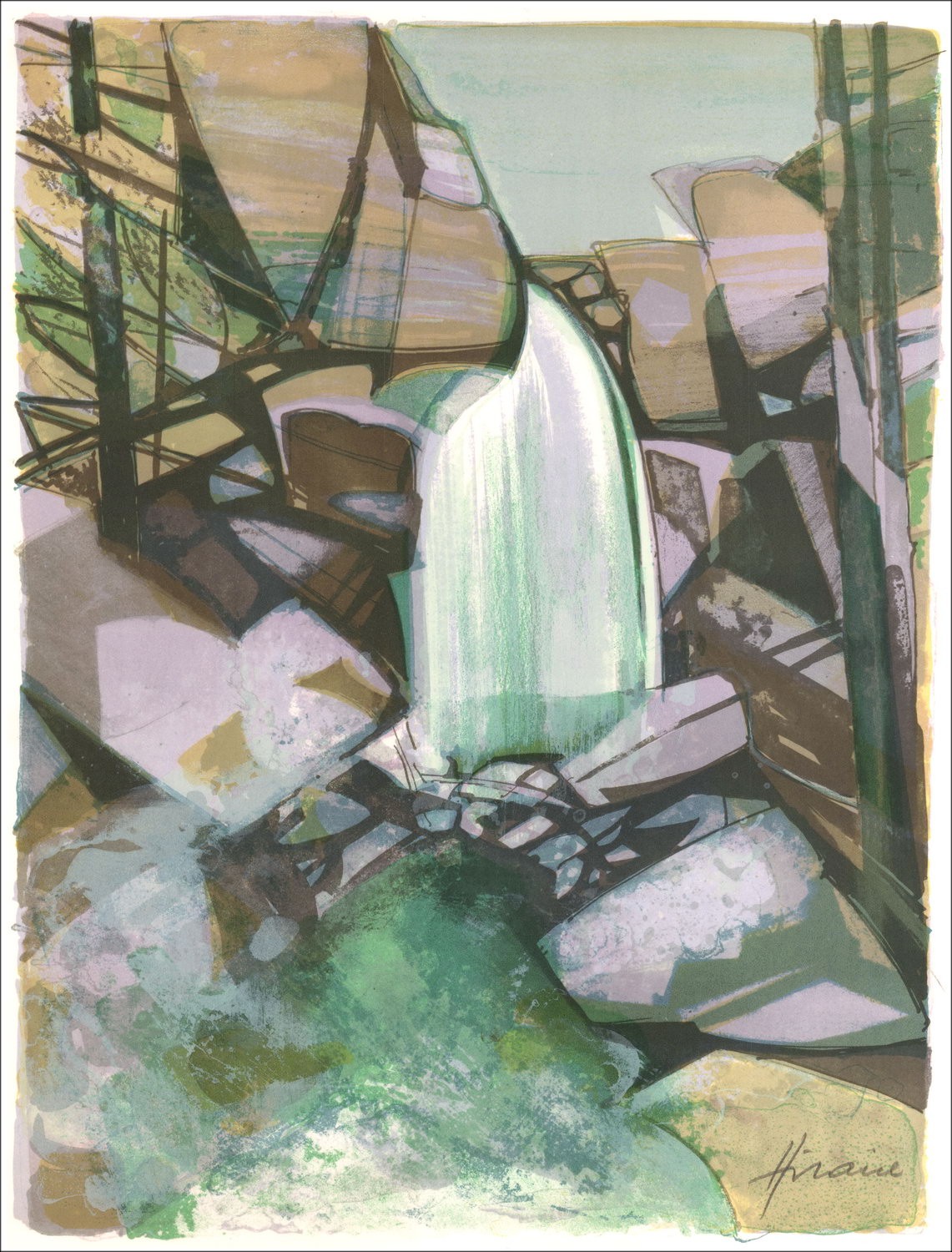 Kaufen Sie Original-Lithographie Camille Hilaire, der Nideck-Wasserfall 
