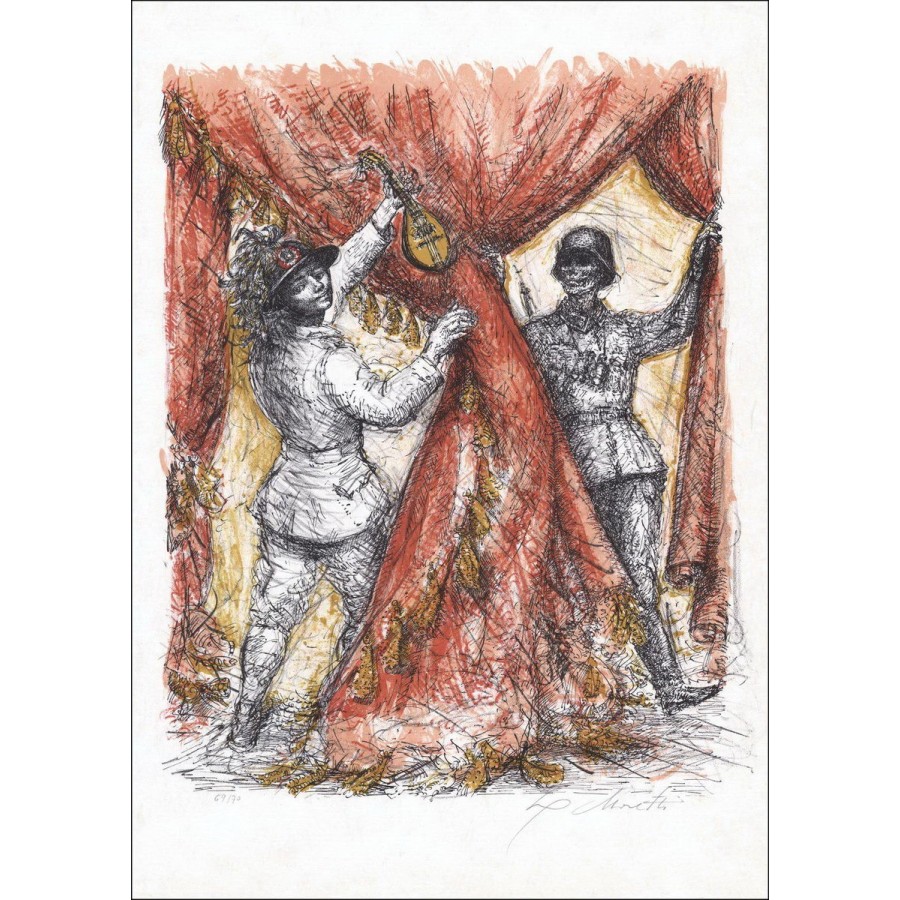Moretti Lucien Philippe - Litografia originale "Lo spettacolo" numerato e firmato a matita, carta Giappone