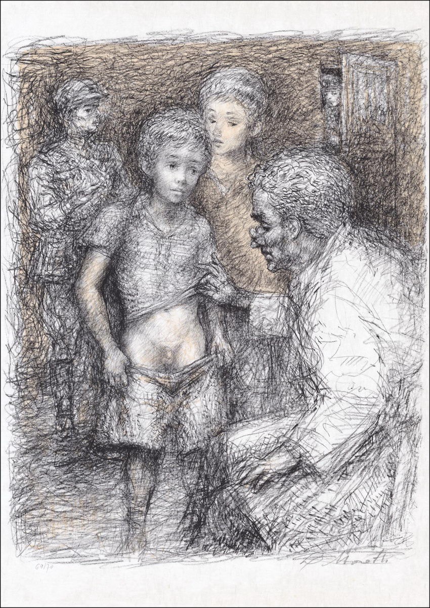 Moretti Lucien Philippe - Litografia originale "Dal medico" numerato e firmato a matita, carta Giappone