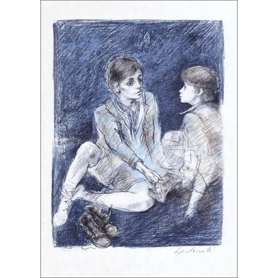 Moretti Lucien Philippe - Original-Lithographie "Die beiden Freunde" nummeriert und in Bleistift, japanisches Papier