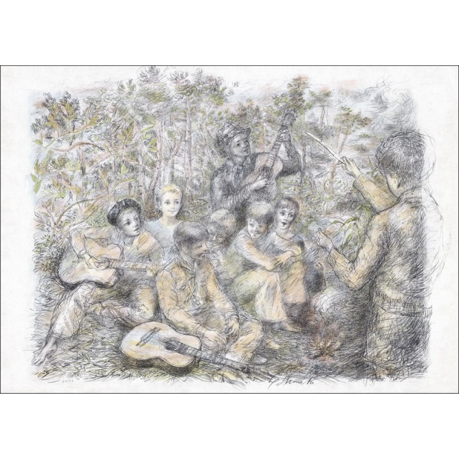 MORETTI Lucien Philippe - Lithographie Originale "Musique en campagne" Numérotée et signée au crayon, papier Japon
