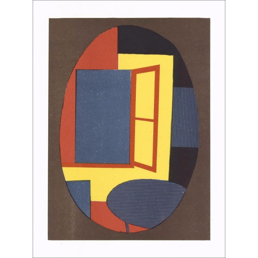 André MINAUX - Lithographie originale "Composition au fond brun III" 27x21cm - 1978
