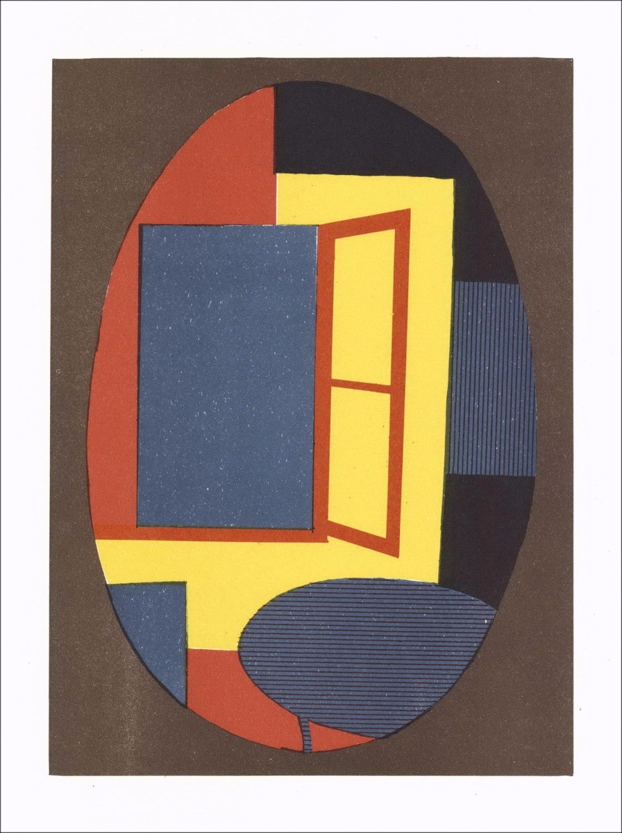 André minalize - Litografia originale "Composizione su sfondo marrone III" 27x21cm - 1978