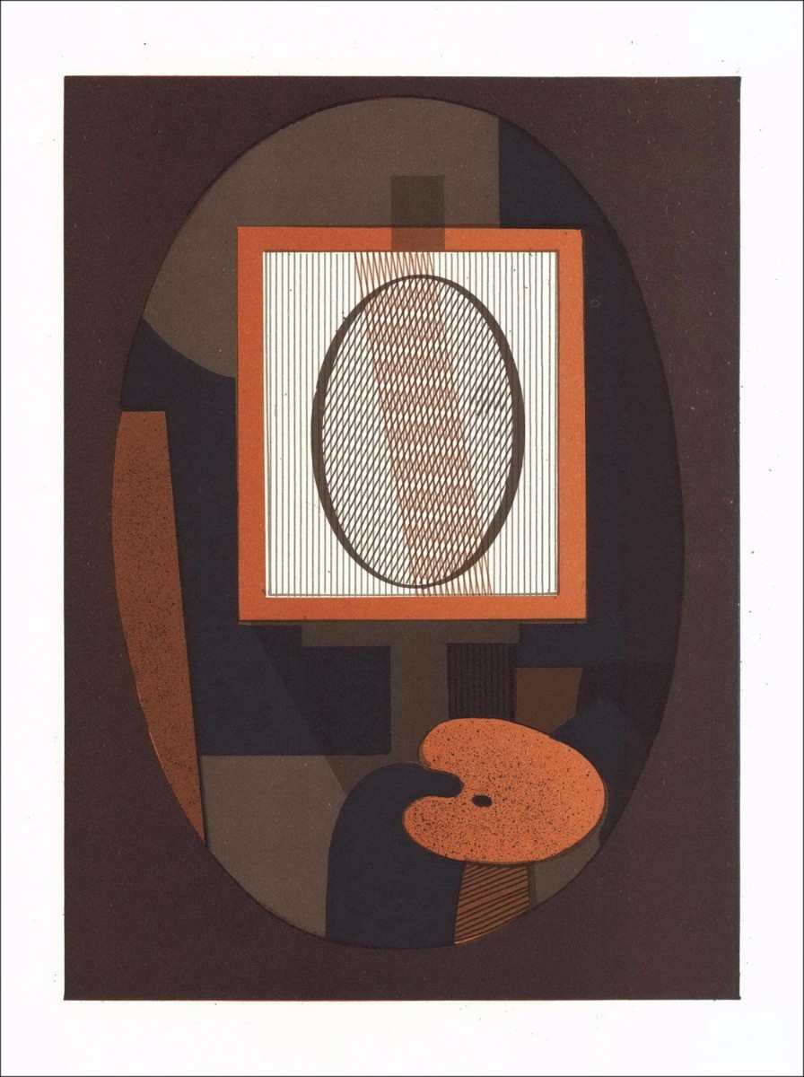 André MINAUX - Lithographie originale "Composition à la palette" 27x21cm - 1978