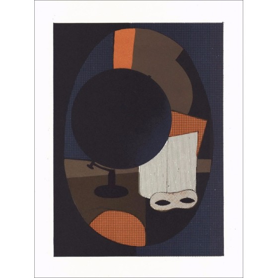 André Minaux - Litografia originale "Composizione al globo" 27x21cm - 1978