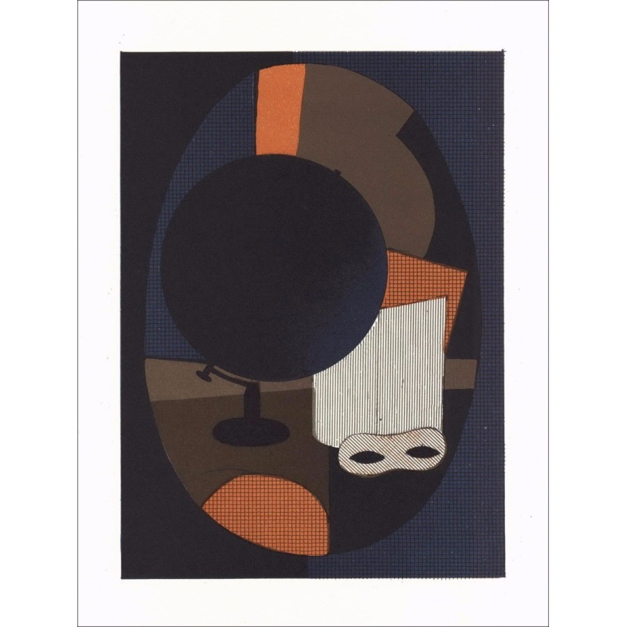 André Minaux - Litografia originale "Composizione al globo" 27x21cm - 1978