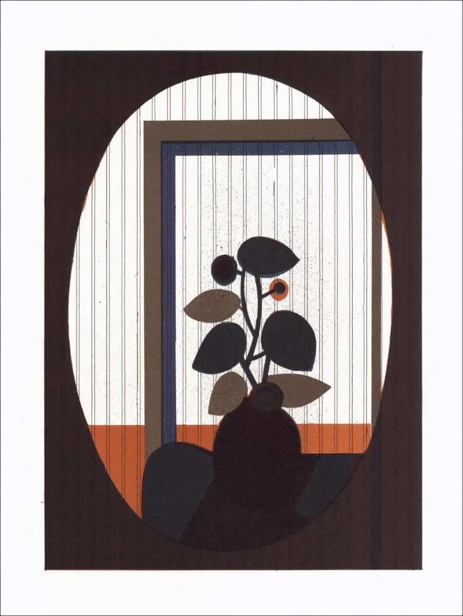 André MINAUX - Lithographie originale "Composition au pot de fleurs" 27x21cm - 1978