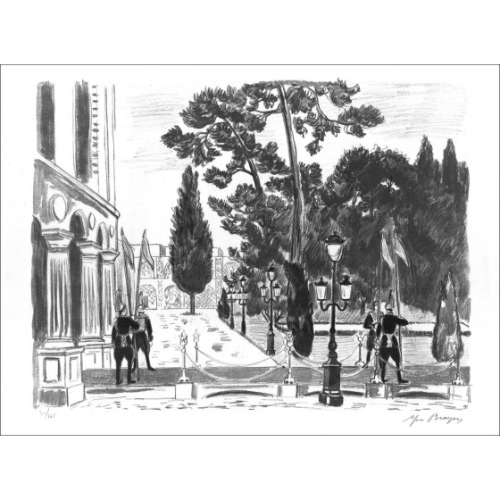 Yves Brayer compra davanti al palazzo di Litografia originale firmato