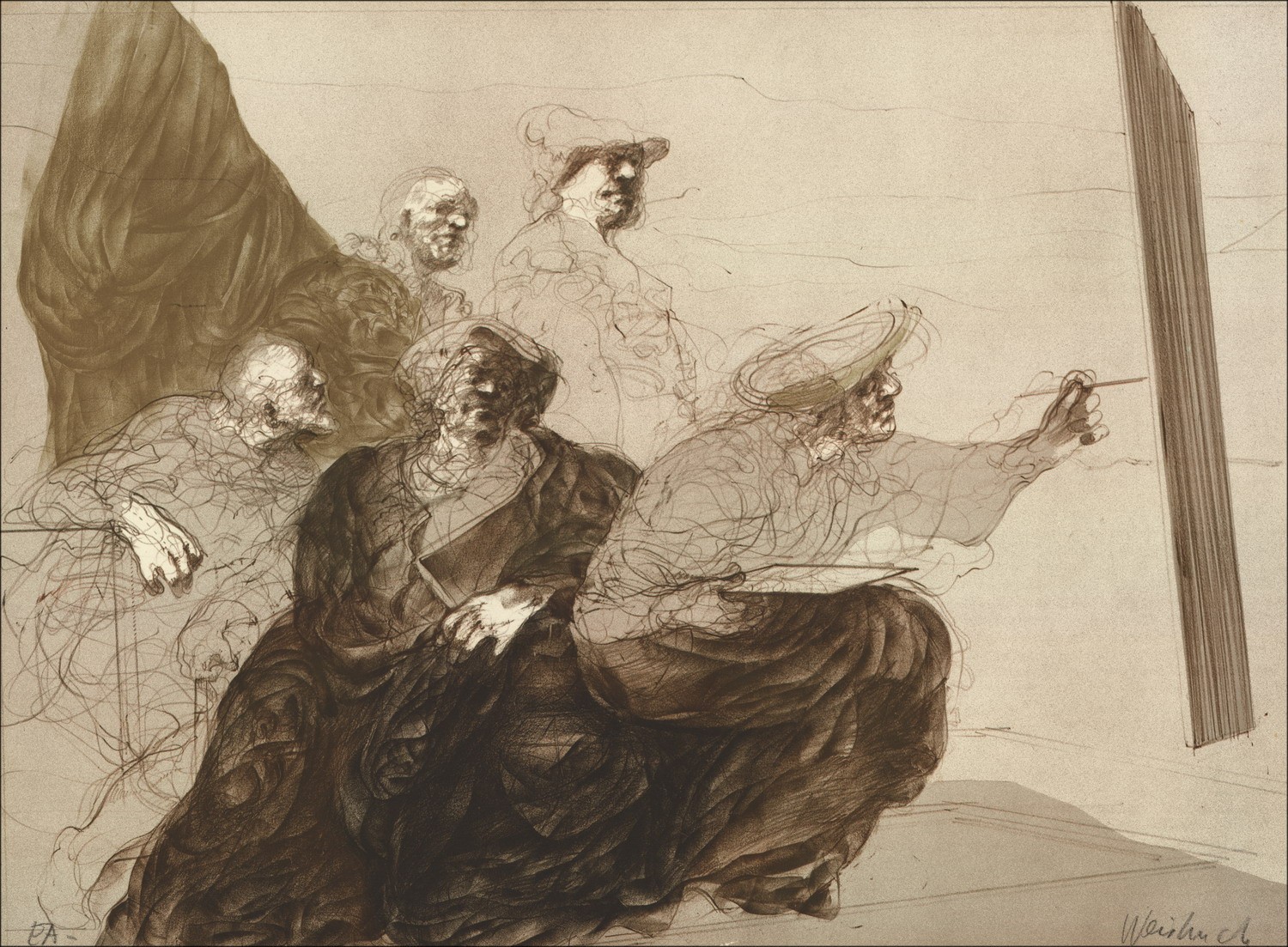 Achat Lithographie originale Claude WEISBUCH Le Peintre et le Notables 