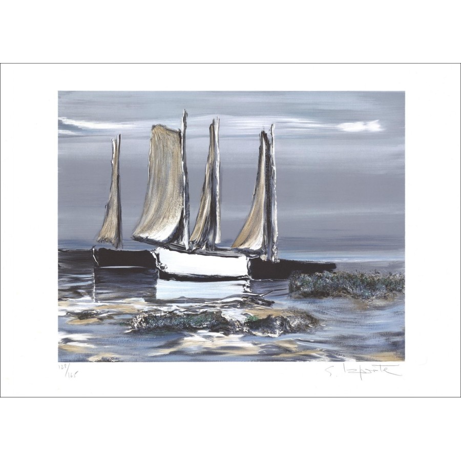 Georges LAPORTE - Lithographie Originale "Les Voiliers" 44x62cm - Signée et numérotée au crayon