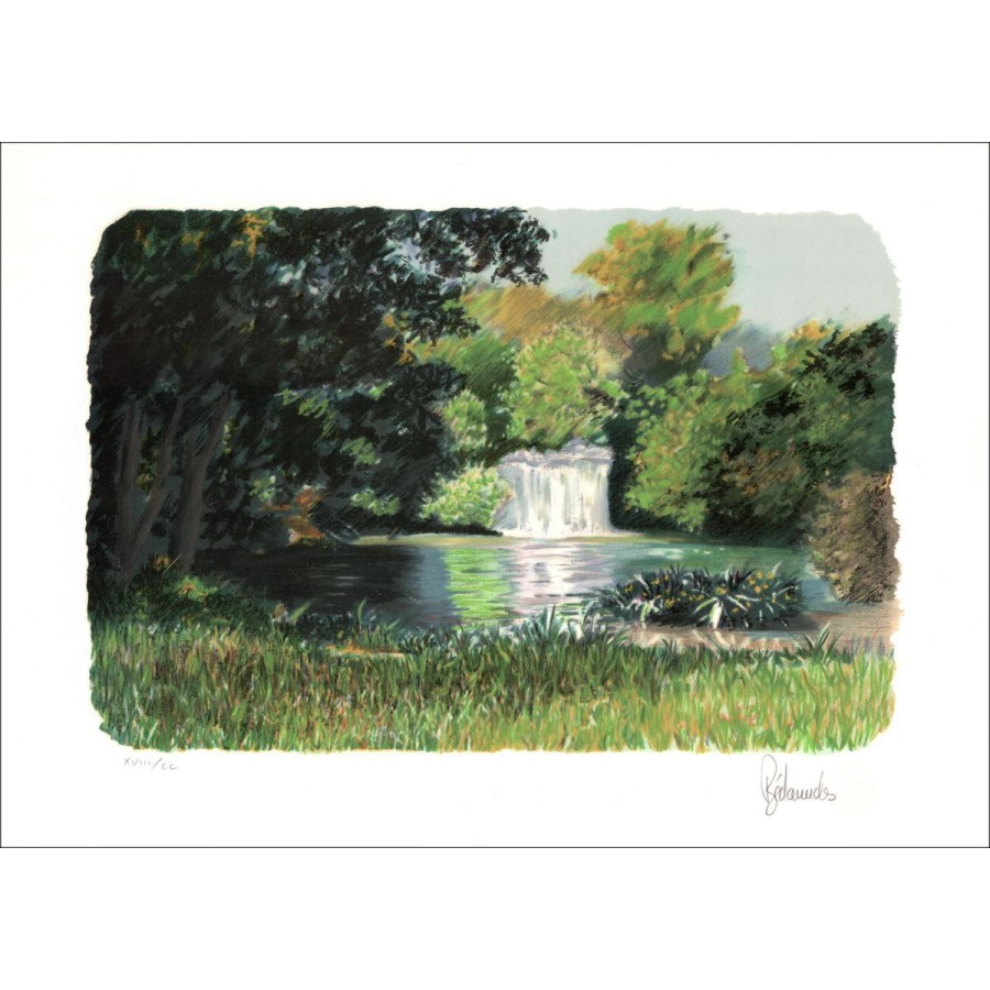 De waterval - Lith Origin Originaal geteld en getekend met potlood door de kunstenaar - Budget, kleine prijs, decoratie, werk 