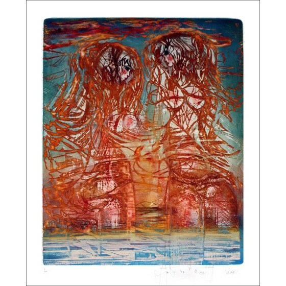 ARBARETAZ Jean-Louis - Oorspronkelijke gravure op de waterforte "De badmeisjes" 76x56cm