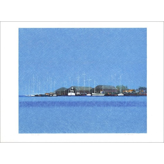 André Bourrier - Litografía original "Flicker in Blue" 56x76cm