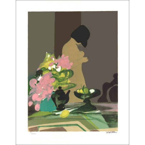 Alfred Afossez - Original firmado y numerado "Mujer en el bouquet"
