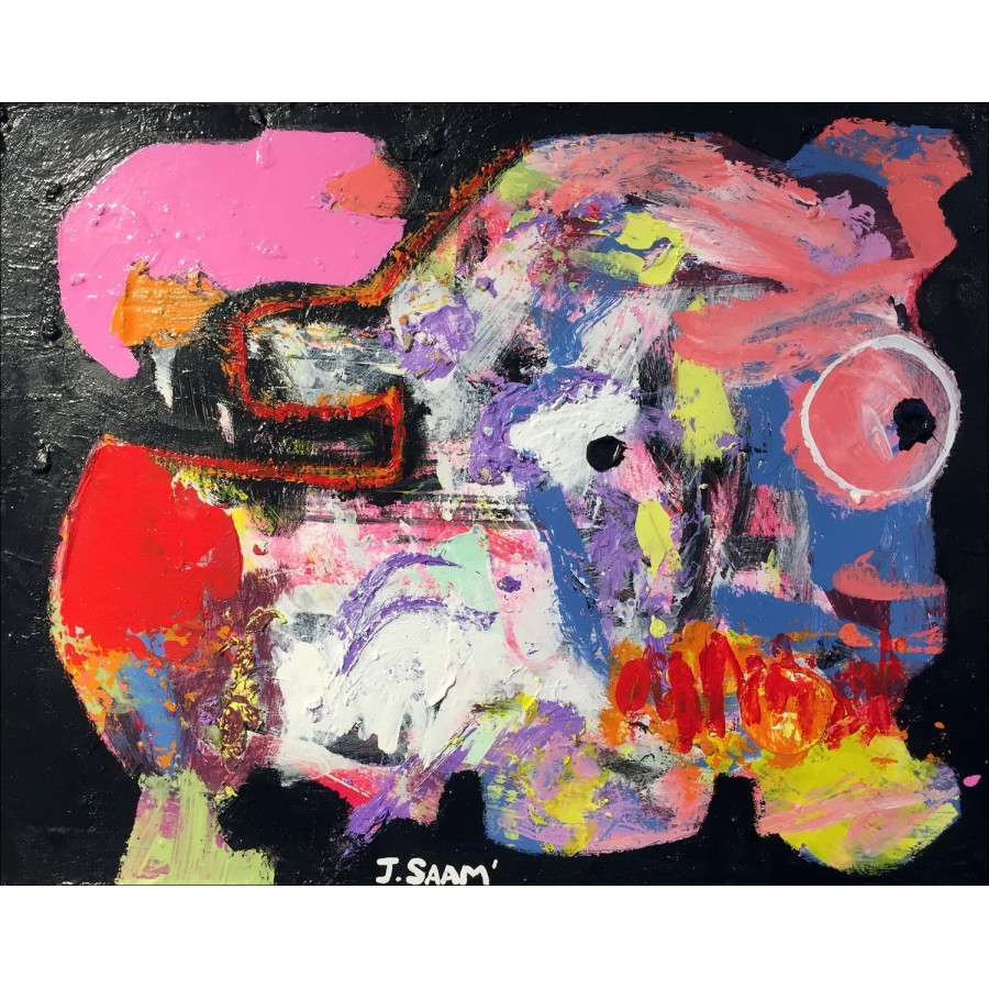 Jérôme Saam - Originalzeichnung mit Acryl auf Papier "Tierlet-Eber" 32x41cm