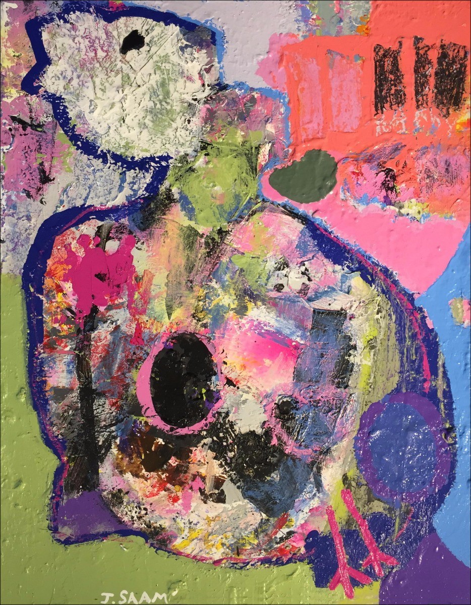 Jérôme SAAM - Original acrylic drawing on paper "Le Paon" 41x32cm