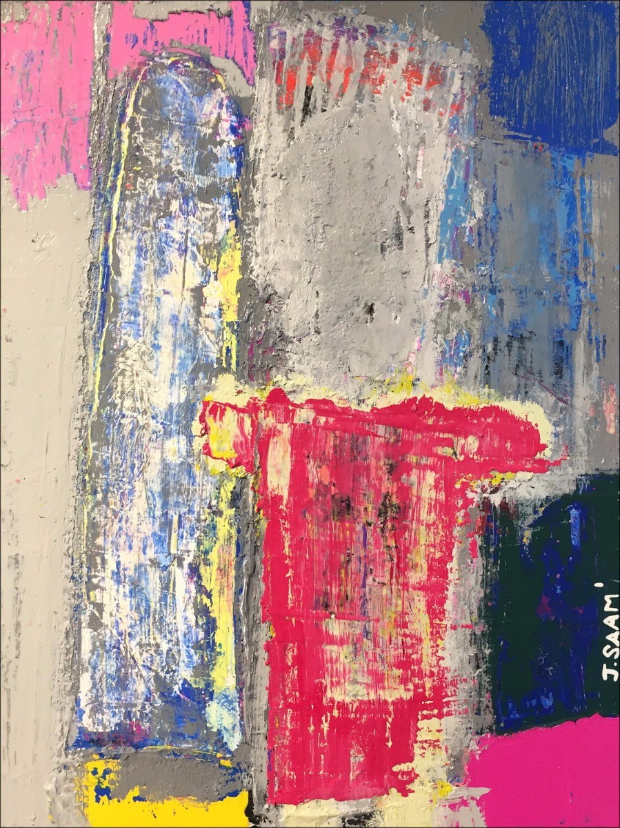 Jérôme Saam - Disegno originale con acrilico su carta "Il soccorritore e la sua tavola" 32x24cm