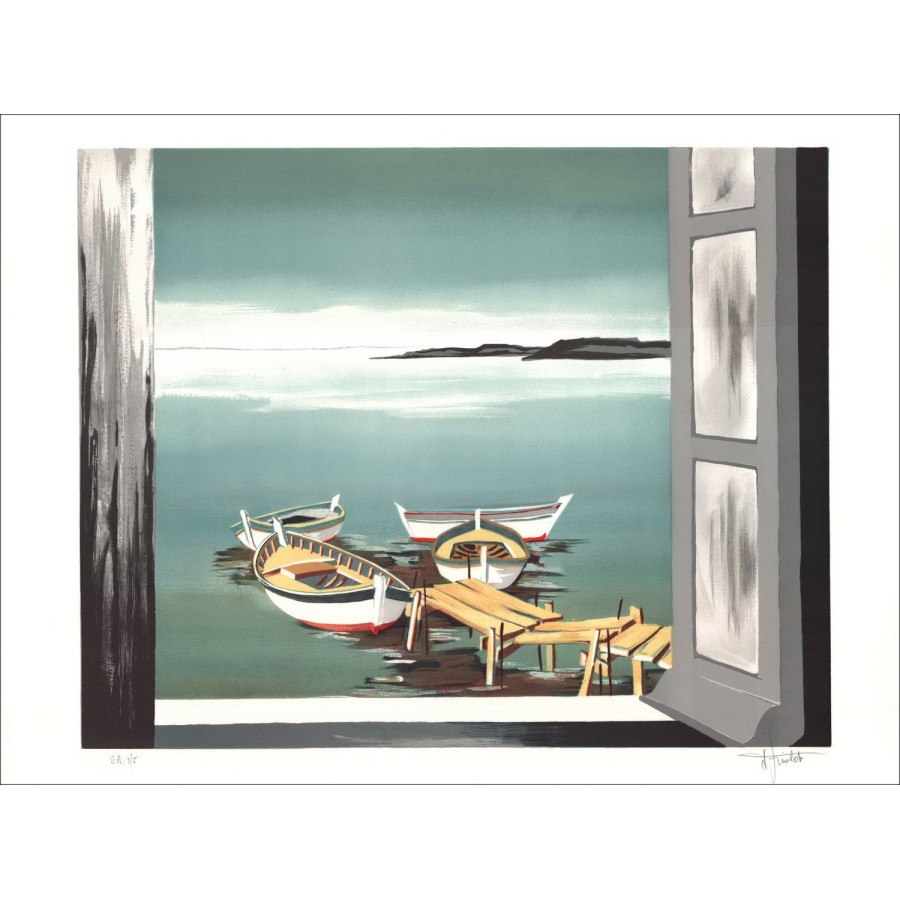 Jean Trielet - Litografia originale "Le barche" 56x76cm, firmate e numerate a matita dall'artista