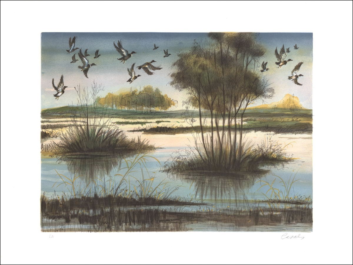 El estanque - Litografía original numerada y firmada a lápiz por el artista - Rango de presupuesto, Pequeño Precio, Decoración, 