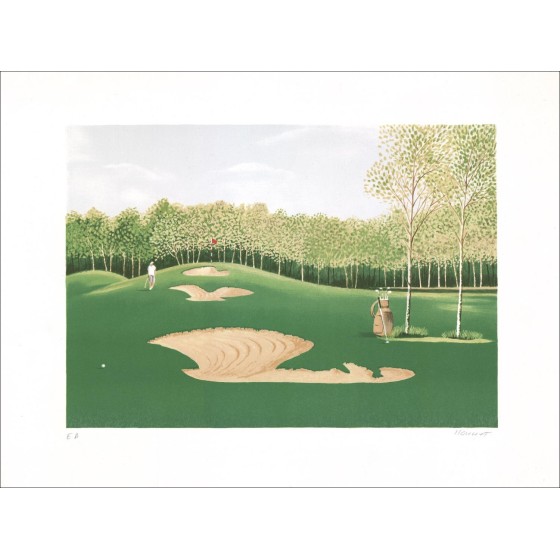 De Green van Golf - Lith Origin Originaal geteld en gesigneerd door de kunstenaar - Budget, kleine prijs, decoratie, o