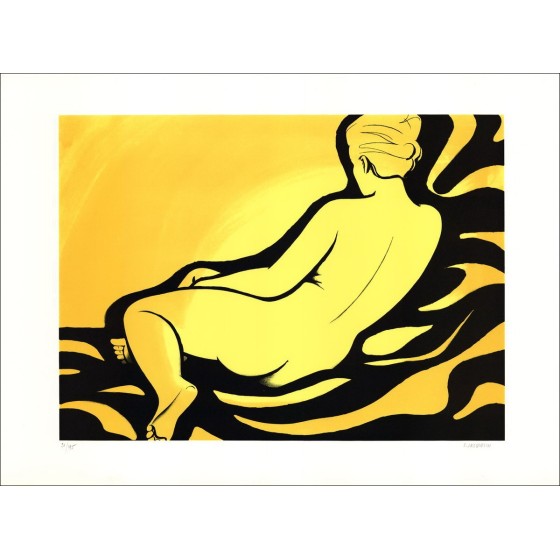 Nackte Frau in gelbem Grund - Original-Lithographie nummeriert und in Bleistift vom Künstler angemeldet - Budgetbereich, kleiner
