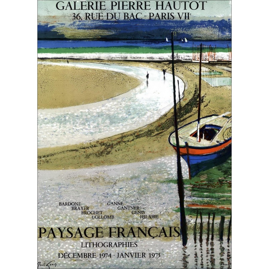René Genis - Litografía "Galería de exposiciones Pierre Hautot, París" 68x49cm - 1975