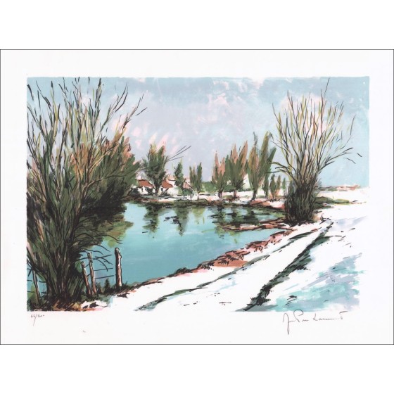 Stagno in Camargue - Litografia originale numerata e firmata a matita dall'artista - Gamma Budget, prezzo basso, decorazione.