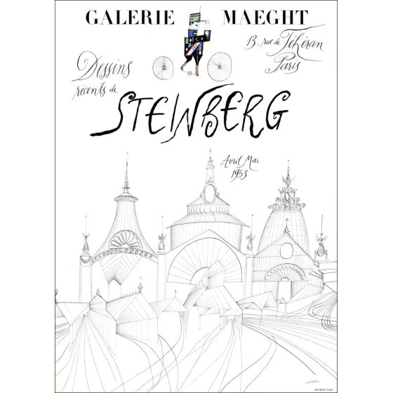 Saul STEINBERG - Lith " "Expositie Galerie Maeght, Parijs" 65x47cm - 1953