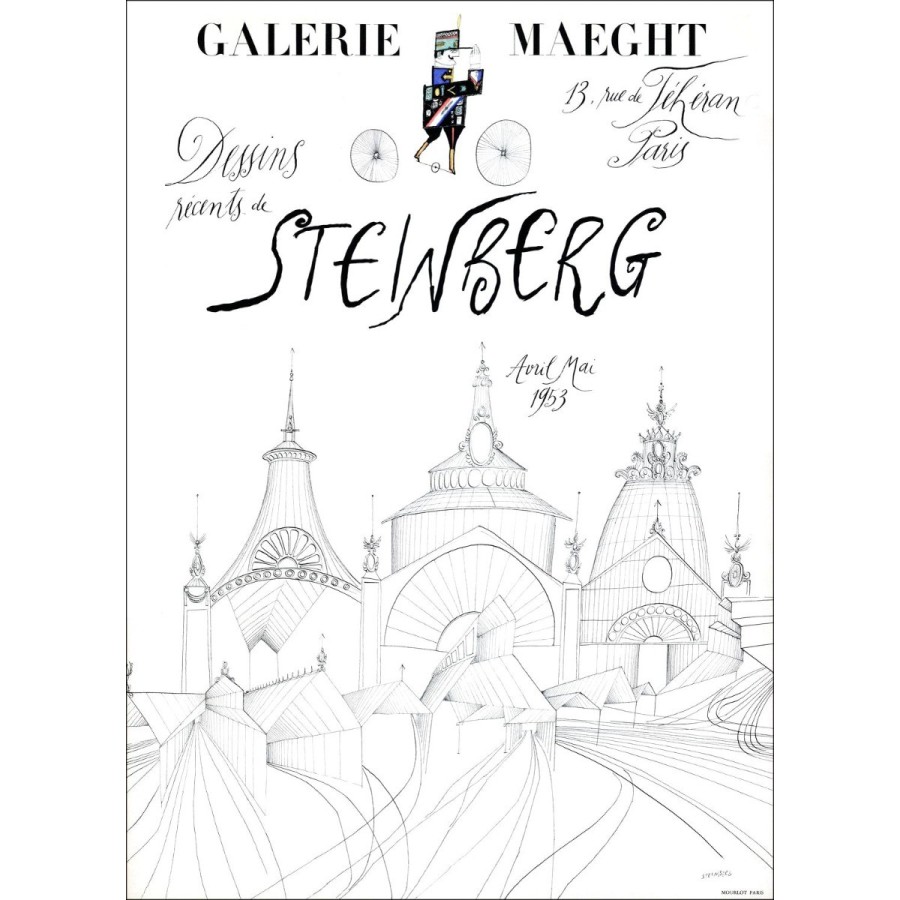 Saul STEINBERG - Lithographie "Exposition Galerie Maeght, Paris" 65x47cm - 1953