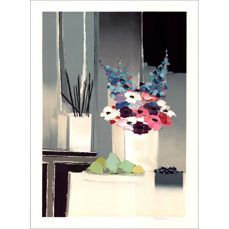 Pierre-Gérard LANGLOIS - Original Lithograph "Bouquet et brushes" 76x55cm, signed and numbered in pencil by the artist