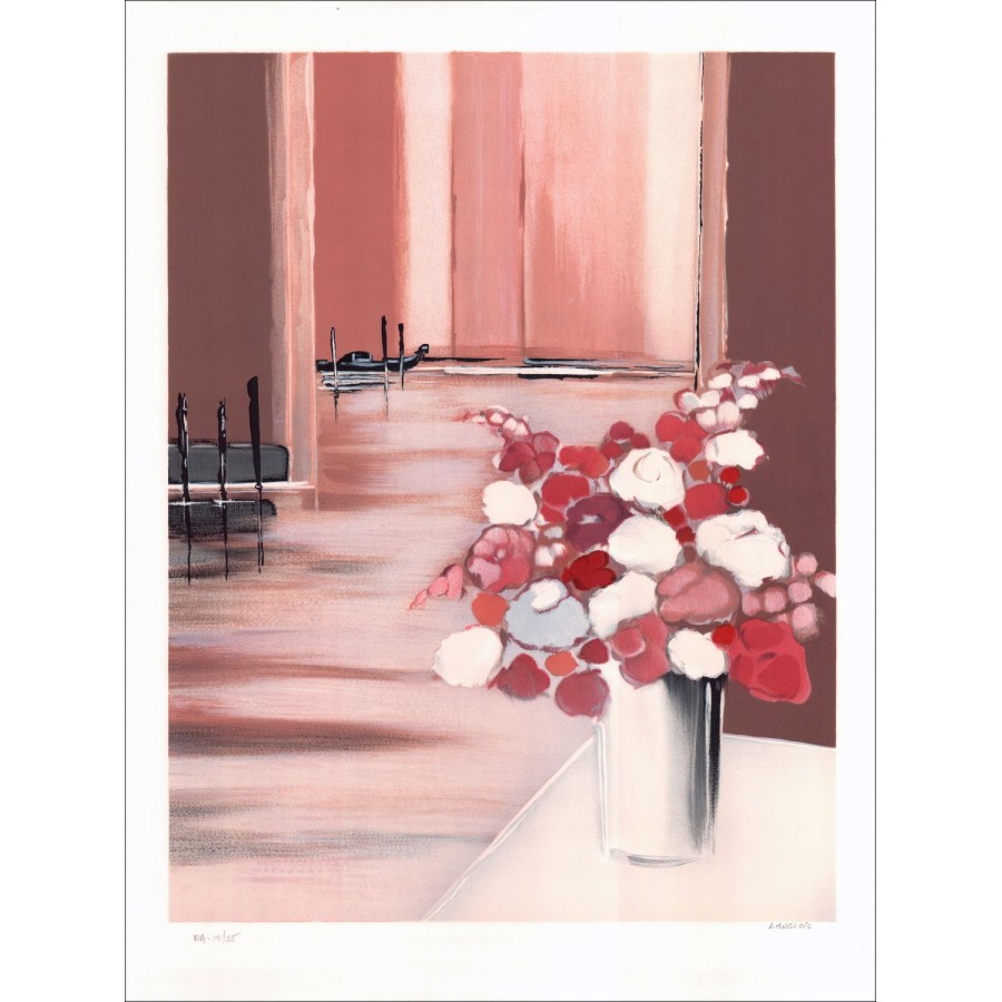 Pierre-Gérard LANGLOIS - Original Lithograph "Bouquet à Venise" 76x55cm, signed and numbered in pencil by the artist