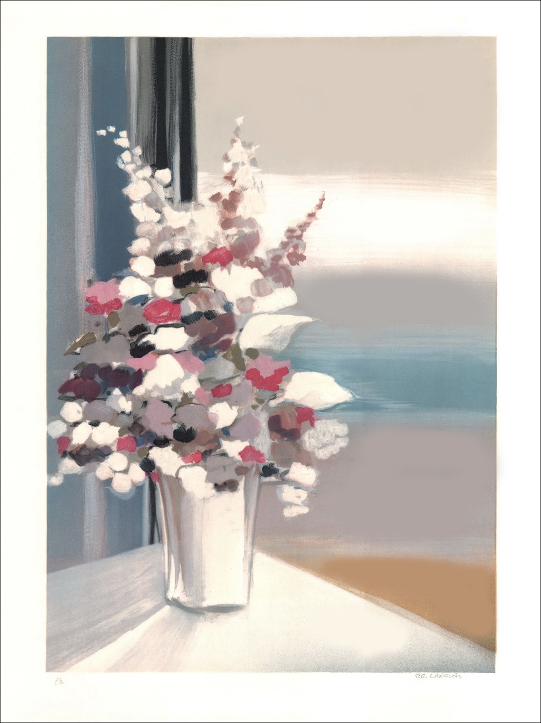 Pierre-Gérard LANGLOIS - Original Lithograph "Bouquet de fleurs" 76x55cm, signed and numbered in pencil by the artist