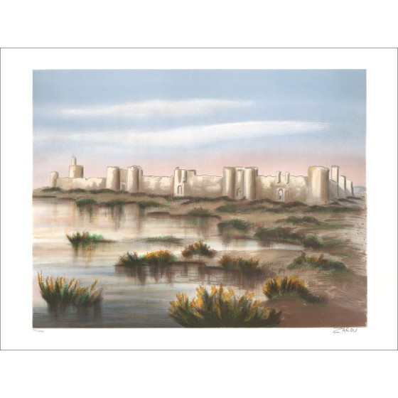 ZAROU : Aigues-Mortes - Original-Lithographie in Bleistift signiert