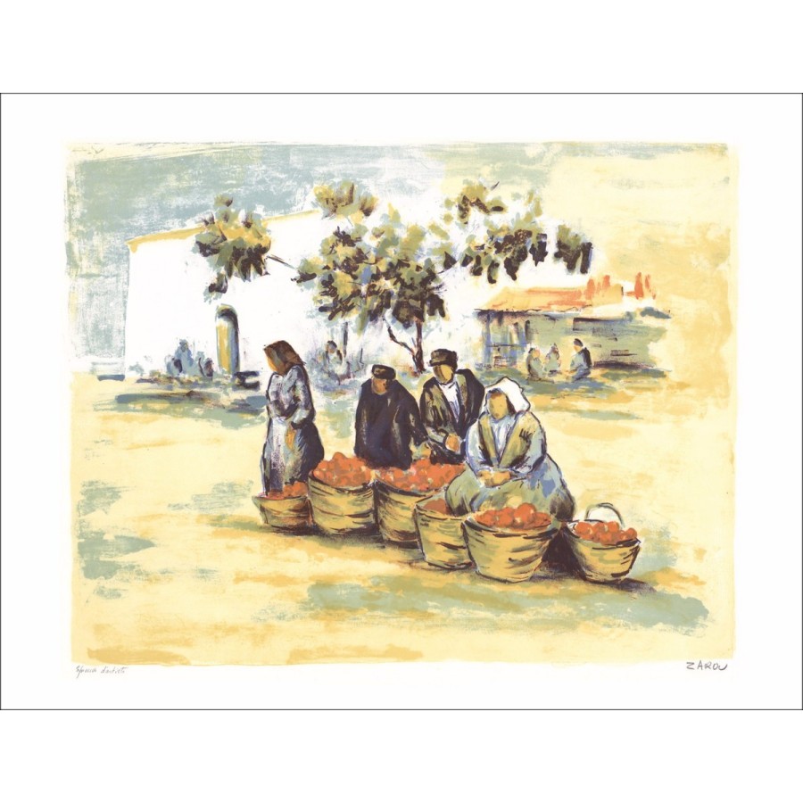 ZAROU : Marché en Provence - lithographie originale signée au crayon