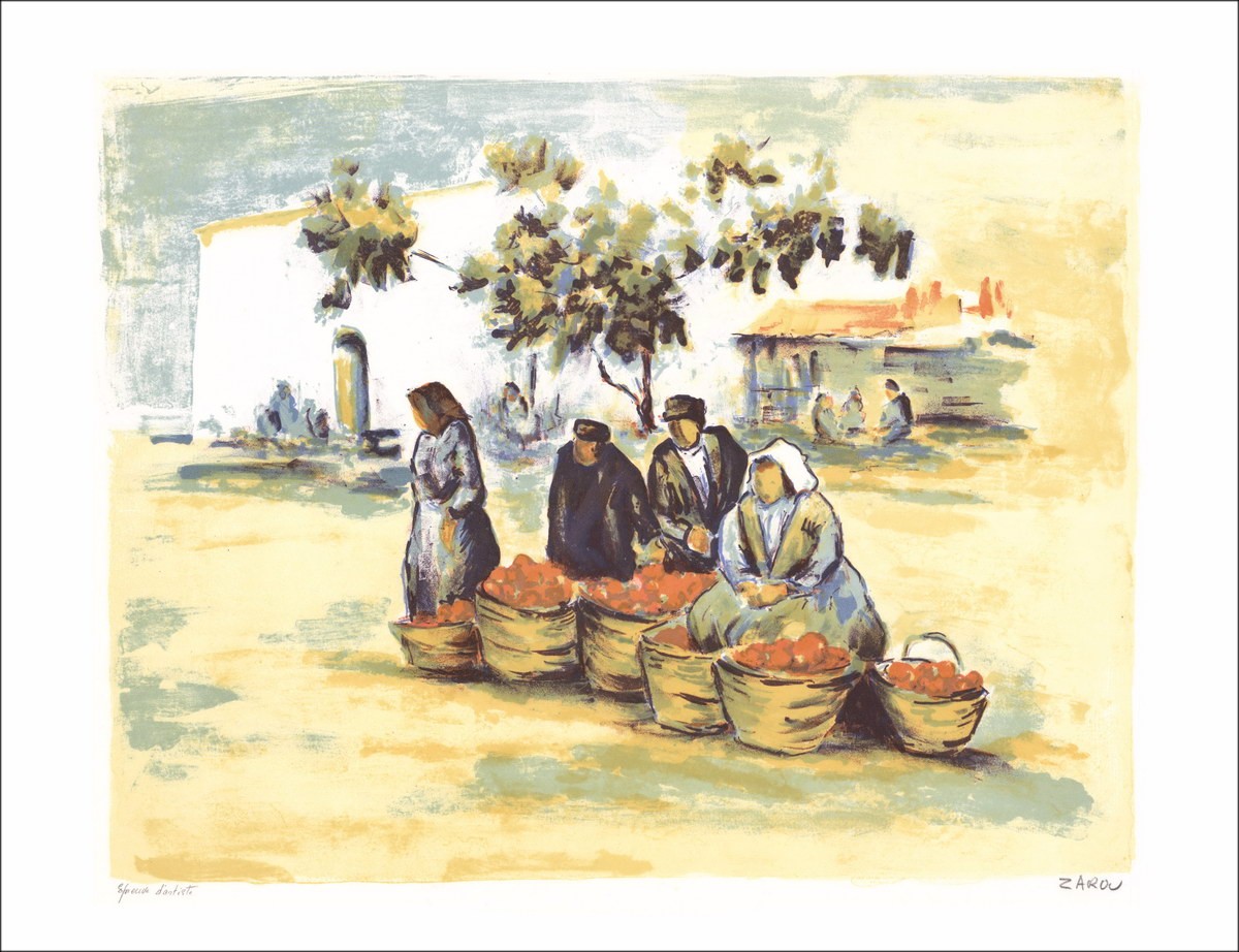 ZAROU : Marché en Provence - lithographie originale signée au crayon