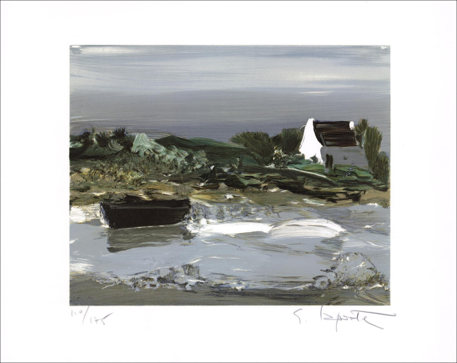 Ge Origin LAPORTE - Lith Origin Original "Paysage de Camargue" 37x46cm - Genoemd en getekend in potlood