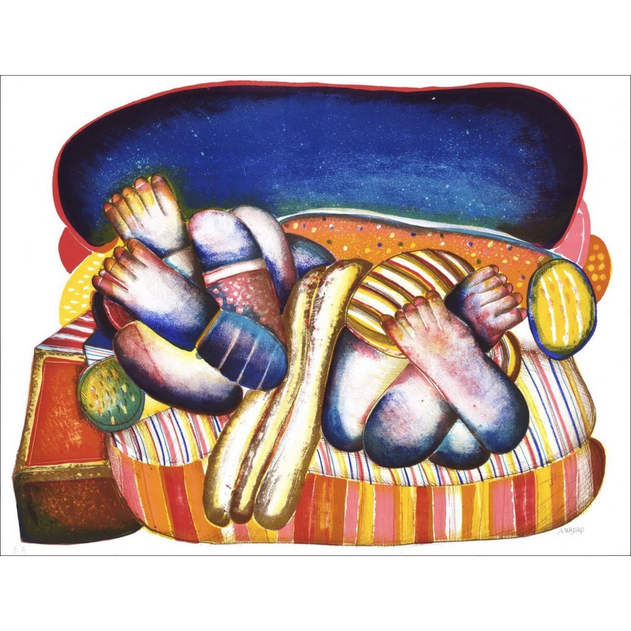 Abraham Hadad - Litografia originale "La spiaggia" 50x65cm - firmata e numerata a matita