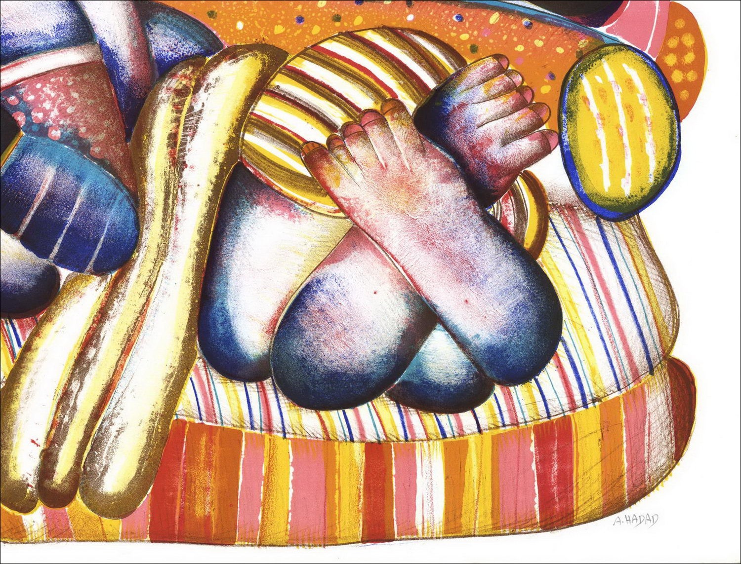 Abraham Hadad - Litografia originale "La spiaggia" 50x65cm - firmata e numerata a matita